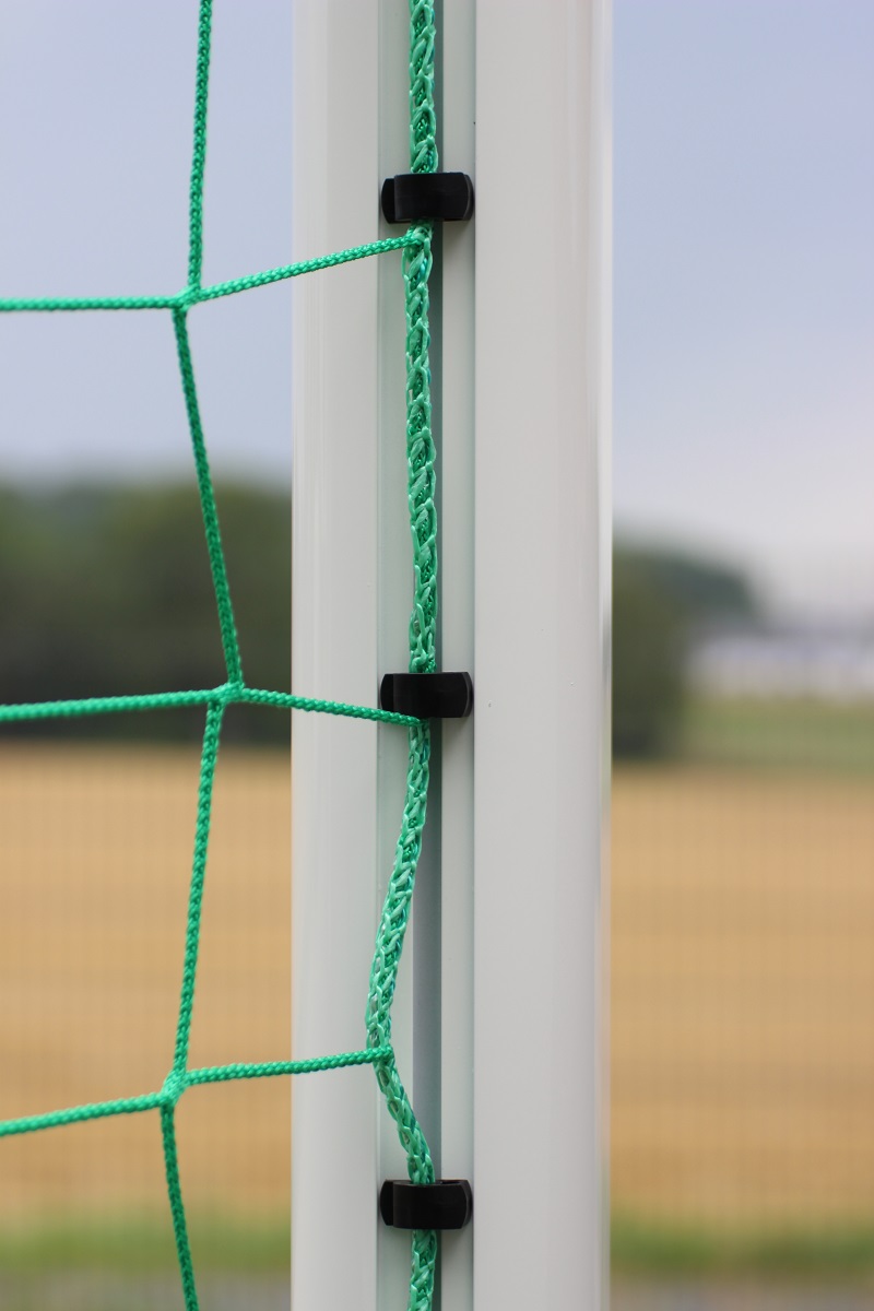 Fußballtor weiß mit Netzbügeln - BASIC - mit Netzhaken - 7,32 x 2,44 m - aus Aluminium