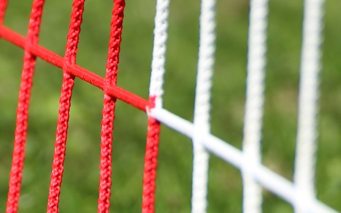 Fußball-Tornetz 7,32 x 2,44 m in rot-weiß, Auslage 2,00/2,00 m, PP 4 mm